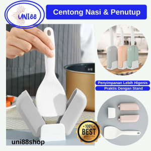 Centong Nasi Otomatis Sendok Nasi Buka Tutup Rice Spoon Anti Lengket Praktis Dengan Stand Penyimpanan Lebih Higienis & Mudah Dicuci