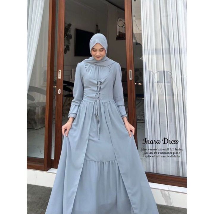 Inara Dress ( dress + outher ) / Dress Wanita Polos Terbaru 2023 / Dress  Wanita Kekinian / Dress Wanita Polos Outer Tali Bisa Lepas / Dress Wanita  Panjang | Lazada Indonesia