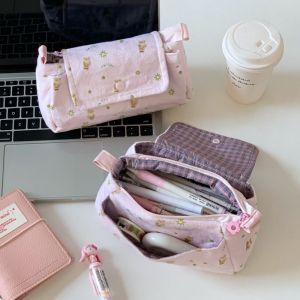 MUQZI Dung lượng lớn Hộp bút chì hình ngôi sao Gấu Nhỏ Thỏ Đã in Túi đựng bút chì Chống bám bẩn Ngọt ngào Túi đựng văn phòng phẩm có khóa kéo Vật tư văn phòng phẩm trường học