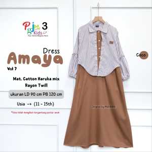 COD Dress Panjang Polos Kombinasi Outer Motif Kotak Anak Remaja Perempuan 10-14T Amaya Dress Vol7