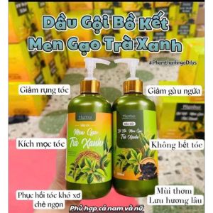 (Tặng Ủ Tóc) Dầu Gội & Xả Hiền Bùi Bồ Kết Men Gạo Trà Xanh 500ml Hỗ Trợ Giảm Rụng Tóc Gầu Bết