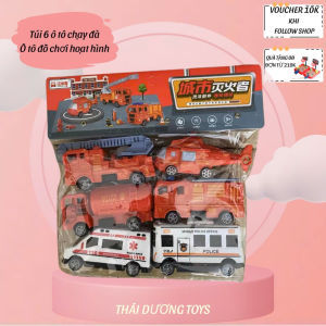 ( Ảnh Tự Chụp)Túi 6 xe chạy đà hoạt hình mẫu mới.Set 6 ô tô đồ chơimáy bayxe cứu thươngxe công trìnhxe cứu hỏamáy bay cho bé .
