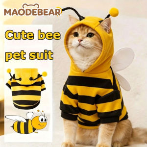 MAODEBEAR Cute Bee Pet Hoodie Warm Winter Cosplay Costume Hooded Sweatshirt For Small Dogs Cats Baju Kucing Anjing