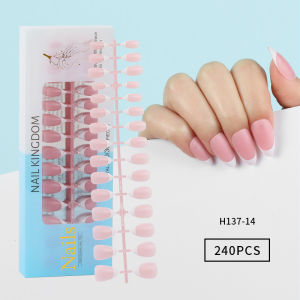 PINPAI 240ชิ้นเฟรนช์เพรสบนเล็บรูปอัลมอนด์โลงศพเล็บปลอมคลุมทั้งหมดปลายเล็บปลอมปลายเล็บยิ้ม