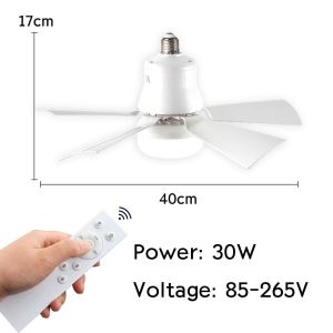Ceiling Fans for Living Room Inverter Ceiling Fan with LED Light and Socket Extender E27 Socket Fan Light with Remote Control for Bedroom Kitchen Office School Mini Ceiling Fan Modern Design 3 Brightness 3 Speeds Wind Installation-free Wiring-free