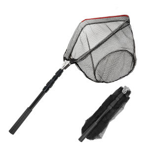 SANLIKE Fishing Reading Net Aluminum Pipe Handle Fishing Reading Net Telescopic Pole Rubber Coated Waterproof Nylon Net Set Foldable Portable Fishing Net Pole Fishing Landing Net Pole