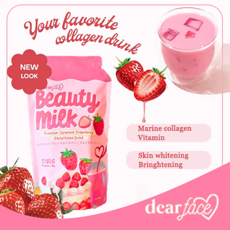 beauty milk premium japanese strawberry glutathione drink Dear Face Beauty Milk Premium Japanese Strawberry Glutathione Drink 180g 10 sachets