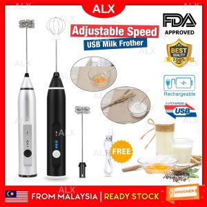 ALX Malaysia 3 Speed Electric Milk Frother Rechargeable Bakery Egg Whisk Head Handheld Battery Operated Foam Maker Coffee Latte