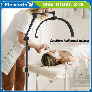 Desktop LED Video Light Half-moon Shaped Fill Light 3000K-6000K Dimmable with C-Clamp Desk Mount Metal Light Stand for Beauty Salon Makeup Live Streaming Bedside Light Lamp Holder Folding LED Light Nail Fill Light