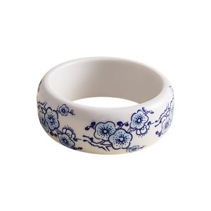 HP7HG Minority Design Blue White Porcelain Bangle Jewelry Accessories Resin Hand Ring New Chinese-style Love Butterfly Flowers Chinese Style Wide Bracelet Women