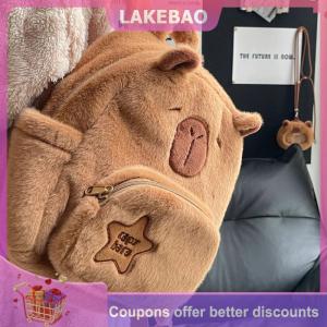 【LAKEBAO】 Dễ Thương Phim Hoạt Hình Capybara Túi Cho Phụ Nữ Cô Gái Công Suất Lớn Độc Đáo Thú Nhồi Bông Ba Lô Du Lịch Giản Dị Đa Năng Ba Lô