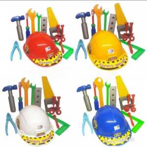 Mainan Helm Perkakas Peralatan Tukang Bangunan Tool Set C-080 mainan pertukangan tools set