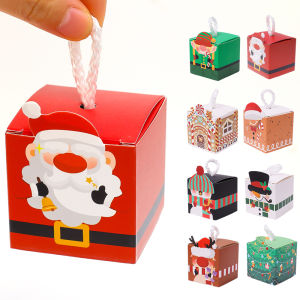 🎄Ready Stock🎄50Pcs Merry Christmas Candy Cookie Gift Packag Boxes with Ribbon Xmas Tree Hanging Pendent DIY Home New Year Party Decoration Supplies