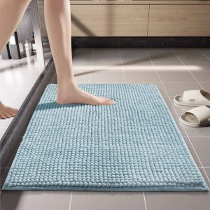 Bathroom Rug Chenille Bath Mat Non-Slip Absorbent Dry Quickly Bathroom Rug Thick Soft Short Plush Bath Rug Absorbent Shaggy Bathroom Mat Machine Washable Shower Floor Mat Tub and Shower