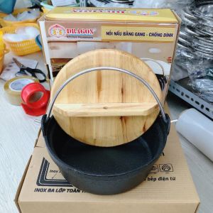 Nồi gang kho quẹt quai xách nắp kính Chống Dính Vạn Lợi Cao Cấp size (17 -20 cm)
