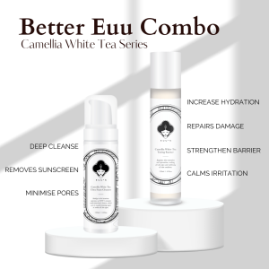 Better Euu Combo For Glowy Skin | Euus Camellia White Tea Toning Essence 1x120ml + Euus Ultra Cleansing Foam 1x150ml