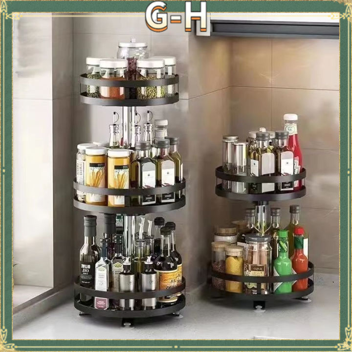G-H Black Rotating Spice Rack Organizer, Seasoning Organizer for ...