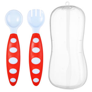 Baby Feeding Training Spoon Soft Silicone Utensils & Fork with Case No BPA