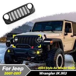 2026 For Jeep Wrangler JK JKU 2007 2008 2009 2010 2011 2012 2013 2014 2015 2016 2017 Lantsun J400 2024 Style Front Bumper Mesh Grille