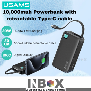 IN-BOX Usams 3475 10000mah Powerbank with retractable Type-C cable