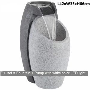 Luxury Resin Floor Fountain Indoor-Outdoor with Multi-Level Water Flow Elegant Zen Type White LED