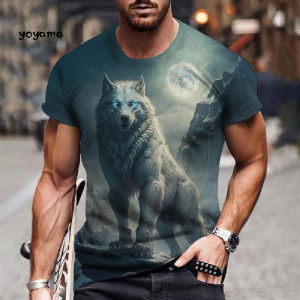 Retro Animal Print Mens T-Shirt 3D Fierce Wolf Pattern Short Sleeve T-Shirt Oversized Tops Summer Mens Street Casual Clothing