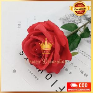 Rose Single Kain - 1 Tangkai Bunga Mawar Panjang 50 CM Satuan Kain Artificial untuk Hiasan Cafe Rumah Ruang Tamu Buket Kamar dan Dekorasi Pernikahan Wedding Pelaminan Artifisial Murah Import Berkualitas