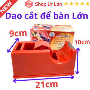 Dao Cắt băng keo văn phòng DÂN HOA loại để bàn có 2 màu xanh và đỏ - Út Lớn