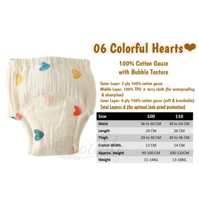 7/8 Layers Reusable Training Pants Toddler Potty Training Pants 7/8 Layers 100% Cotton Diaper Highly Absorbent