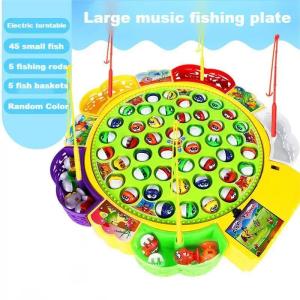 Fishing Toys Electric Rotating Magnetic Play Game Music Spinning Fish Plate Water Party Musical Sports Toy Set Toy for Kid Gift