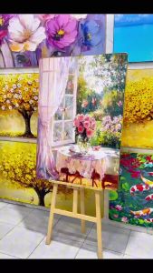 Tranh Bình Hoa Bên Ô Cửa Sổ Đẹp Dịu Dàng Tranh Canvas Tranh Tráng Gương Tranh Trang Trí