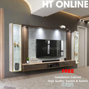 HT ONLINE 10ft Modern Hanging TV Cabinet – Wall Mounted Floating TV Console Minimalist Hanging TV Cabinet