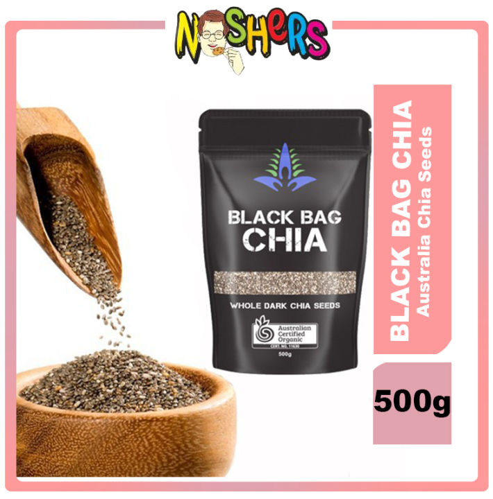 Noshers Australia Black Bag CHIA Whole Dark Chia Seeds 500g