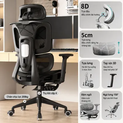 Ghế công thái học ADWS-904 4D có gác chân lưới ghế văn phòng ghế gaming ghế chơi game ghế máy tính.