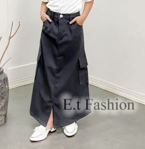 Rok Katun Combed Twill Cargo Anak Perempuan Pinggang Elastis untuk Usia 7-15 Tahun
