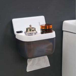 Transparent Toilet Tissue Box/Waterproof Non-Perforated Toilet Bathroom Tissue Holder Toilet Box Bathroom Storage Paper Organizer Tissue Holder Rack Self Hygiene Roll Paper Box Set (Black)
