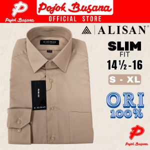 Pojok Busana Alisan Kemeja Lengan Panjang Polos Pria Slim Fit - Kemeja Cowok Formal Kerja Polos Hitam Putih Warna