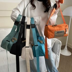 EHTYR Lightweight Oxford Crossbody Bag Adjustable Multi-pocket Messenger Bag Portable Solid Color Single Shoulder Pillow Bag Men