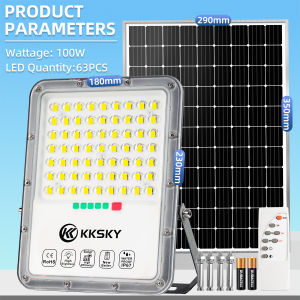KKSKY สไตล์ใหม่ ขอบอลูมิเนียม ไฟโซล่าเซลล์ 100w 200w 300w โซล่าเซลล์ Outdoor Solar Light IP67 โคมไฟโซลาเซลล์ รับประกัน 5 ปี