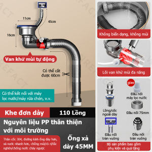 Ống thoát nước bồn rửa nhà bếp phổ quát cho các lưu vực rửa rau bộ hoàn chỉnh ống thoát nước chống chảy ngược và chống mùi Bộ cống thoát nước đơn