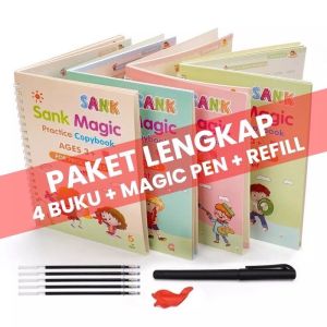 Buku Belajar Menulis Anak TK Pemula bahasa inggris Sank Magic Practice Book 1 paket isi 4 in 1 set buku tulis murah edukasi anak menulis Terbaru Tinta Bisa Hilang Mainan Edukasi Anak practice copy book