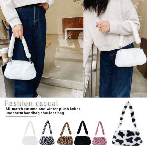BAGOO Hàn Quốc Y2K In Động Vật Phong Cách Phụ Nữ Vai Túi Đường Phố Mùa Đông Mềm Furry Nách Túi Retro Phụ Nữ Túi Xách