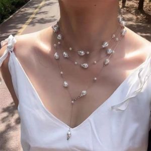 DOOUR Adjustable Imitation Pearl Necklace Exquisite Craft Chain Bead Multi Layer Necklace Light Luxury Fashion Necklace Long Tassel Necklace For Women Gift