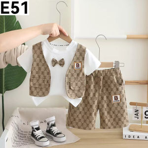 Cotton Terno for Kids Boy Cute Brown & White w/ bow tie outfit 1-5yrs old E51