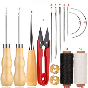 Leather Sewing Kit DIY Leather Sewing Awl Needle With Copper Handle Set Leather Canvas Tent Shoes Repairing Tool Thread