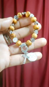 St. Benedict Miraculous Medals Olive Wood Bracelet with Terra Center Medal the Receptacle Medal of Soil as Relic from Jerusalem with Boxes