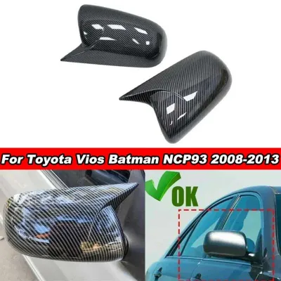 WorldAutoParts 2Pcs Carbon Fiber ABS Material Horn Shape Car Wing Side Rearview Mirror Cap Rear View Case Cover Trim Sticker Accessories For Toyota Vios Batman NCP93 2008 2009 2010 2011 2012 2013 Without Turn Signal Light Model