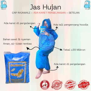 Jas Hujan Setelan Baju + Celana Lengan Karet Cap Rajawali | Mantol | Mantel | Raincoat | Rain Cover | Bambu | Joji | Merah Putih | Rajawali | Hugo | Rainwalk | 99 | HCS