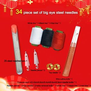 LINHU 34Pcs/Set พร้อมเข็มด้านบน ชุดอุปกรณ์เย็บผ้า ตัดเย็บง่าย ฟองน้ำ เข็มเหล็กจมูกใหญ่ ทนทาน ที่ร้อยด้าย สำหรับการเย็บผ้านวม