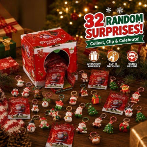 Christmas Blind Box Mini Keychain Set 32pcs Mystery PVC Charms with Bead Chain Party Gift for Kids